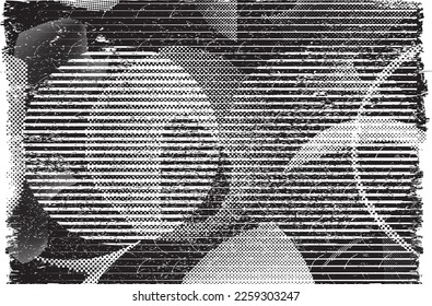 Grunge textured speed lines and halftone dots . Vector Illustration .Grunge textured banner . Design element . Abstract geometric shape . 