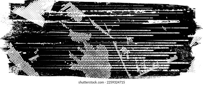Grunge textured speed lines and halftone dots . Vector Illustration .Grunge textured banner . Design element . Abstract geometric shape . 