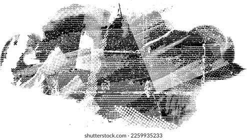 Grunge textured speed lines and halftone dots . Vector Illustration .Grunge textured banner . Design element . Abstract geometric shape . 