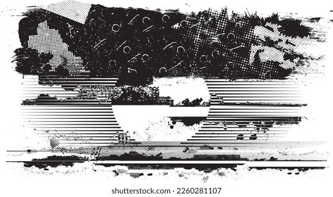 Grunge textured speed lines and halftone dots . Vector Illustration .Grunge textured banner . Design element . Abstract geometric shape . 