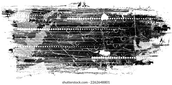 Grunge textured speed lines and halftone dots . Vector Illustration .Grunge textured banner . Design element . Abstract geometric shape 