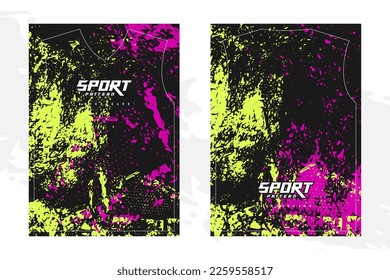 Grunge textured sport t-shirt design for racing team, motocross, mtb, cycling, esports, front and back view