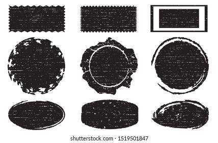 Grunge Textured Stamps Collection. Can be used Banners, Insignias or Badges. Vector Distressed Texture Set. Blank Shapes. Vector Illustration. Black isolated on white. EPS10.