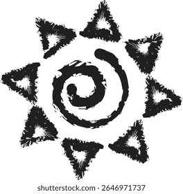 Grunge Textured Sun with Triangle Rays - Abstract Artistic Design	
