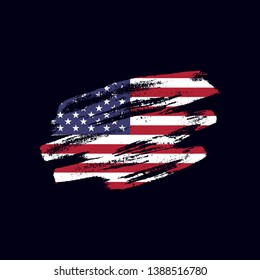 Grunge textured USA flag. Vector brush painted flag of United States of America isolated on dark blue background. Frayed and scratched the national symbol of the North America country
