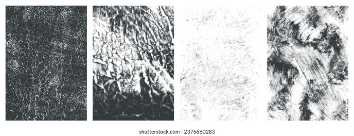 Grunge textures monochrome set stickers with dirty concrete walls stained with black paint or soot vector illustration