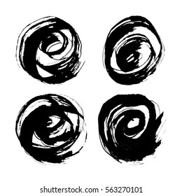 Grunge textures. Rough ink design elements. Brush painted circles with rough edges. 