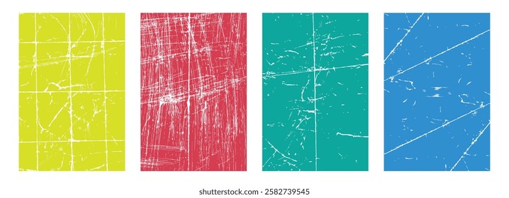 Grunge textures set. Set of 4 high quality textures blue, yellow, red, Distress overlay texture. Abstract surface dust and rough dirty wall background concept. dirty, texture for your design.