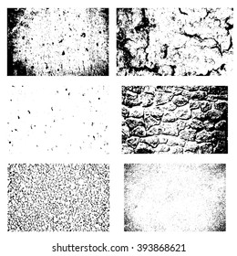 Grunge textures set. Backgrounds of cracked earth, asphalt, stone wall, pebbles