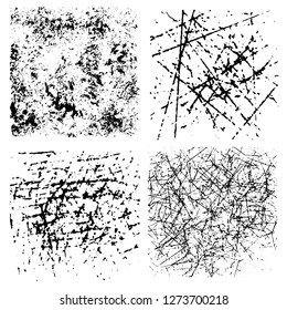 Grunge textures set. Backgrounds. Monochrome abstract grain surfaces for design.