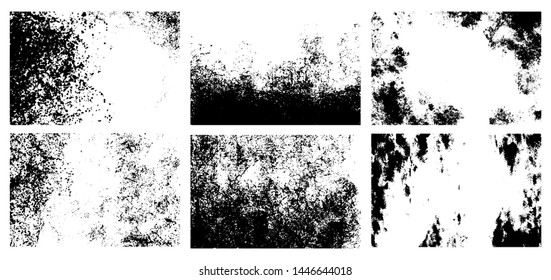 Grunge textures set. Backgrounds. Monochrome abstract grain surfaces for design.