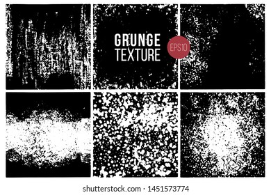 Grunge textures set. Backgrounds. Monochrome abstract grain surfaces for design.