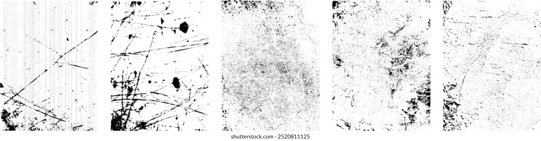 Grunge Texturen Set. Kollektion von Vektorüberlagerungen, Distress, Texturen .Einfach Textur über jedes Objekt legen, um einen farbigen, geschmutzten, schmutzigen Effekt zu erzeugen.Verschiedene Texturen für Ihr Design. 