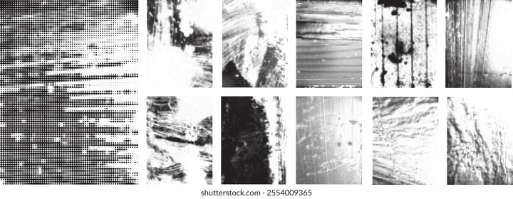 Grunge textures set. Collection of vector, distress, textures .Simply Place grungy textured overlay over any Object to Create grunge ,dirty effect .Various distressed texture for your design.
