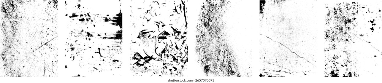 Grunge textures set. Collection of vector black, overlay, distress, textures .Simply Place texture over any Object to Create grunge effect .Various distressed backgrounds for your design.
