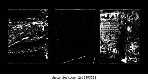 Grunge textures set. Collection of vector overlay, distress, textures .Simply Place texture over any Object to Create grunge,splattered ,dirty effect .
