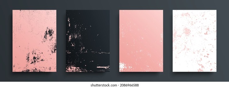 Grunge textures set. Pink, white, black, grain, dirty, grungy effect for your design. Luxury covers collection. Vector illustration.