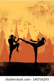 Grunge Thai boxing, vector