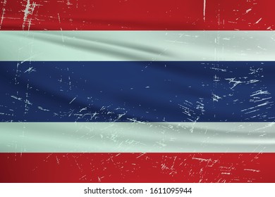 Grunge Thailand flag. Thailand flag with waving grunge texture. Vector background.