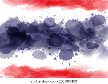 Grunge Thailand national flag for your designs. Abstract watercolor imitation splashes painted Thai flag.