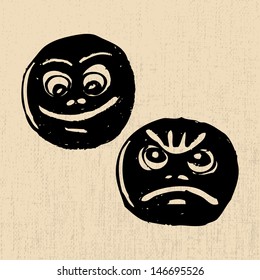 Grunge theatre masks lucky and sad, on a coarse structure background