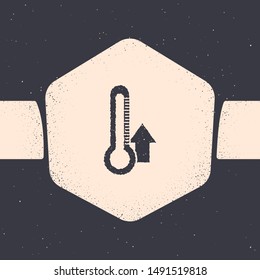 Grunge Thermometer icon isolated on grey background. Monochrome vintage drawing. Vector Illustration