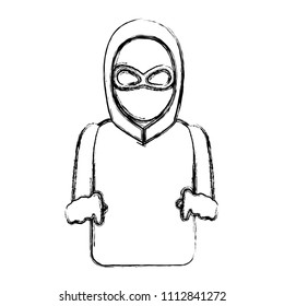 grunge thief with criminal mask and jacket hood