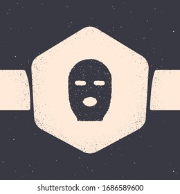 Grunge Thief mask icon isolated on grey background. Bandit mask, criminal man. Monochrome vintage drawing. Vector Illustration