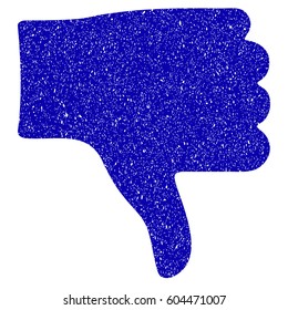Grunge Thumb Down rubber seal stamp watermark. Icon symbol with grunge design and unclean texture. Unclean vector blue sticker.