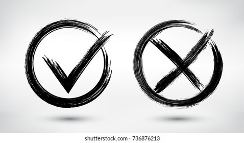 Grunge tick and cross checkmarks.