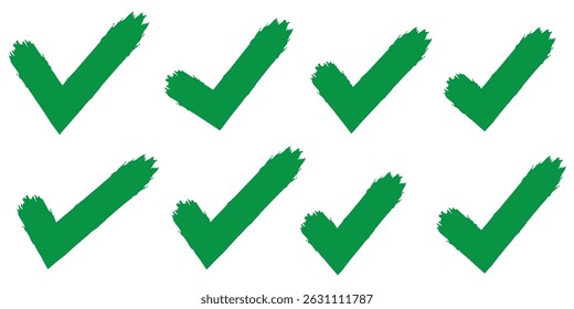Colección de icono de garrapata Grunge. Conjunto de signo de marca de verificación negro. V pinceladas