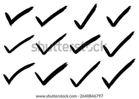 Grunge tick icon collection. Black checkmark sign set. Hand painted grunge brush tick symbol design element. eps 10.