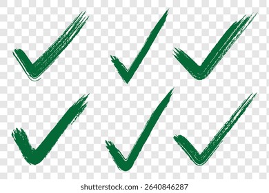 Grunge tick icon collection. green checkmark sign set. Hand painted grunge brush tick symbol design element. eps 10.