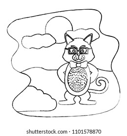 grunge tiger animal with glasses and ribbon bow in the landscape