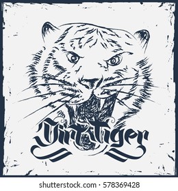 Grunge tiger hand drawn vector illustration.