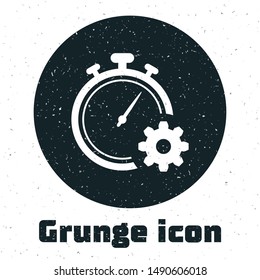 Grunge Time Management icon isolated on white background. Clock and gear sign. Productivity symbol.  Vector Illustration