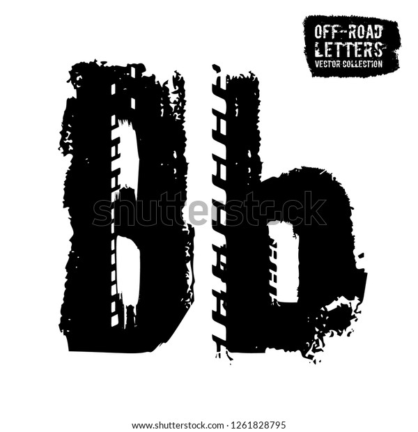 Grunge tire letter B. Unique off road lettering
in a black colour isolated on a white background. Editable vector
illustration. Grunge typography useful for automotive poster,
print, leaflet design.