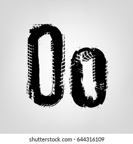 Grunge tire letter O. Unique off road isolated lettering in a black colour. Vector illustration.