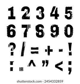 Grunge tire textured figures and numbers. Off road lettering in a black color isolated on white background. Editable vector illustration. Grunge typography useful for automotive poster, print design.