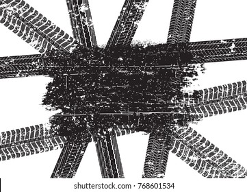 Grunge tire track background.Dirty textured tire track.