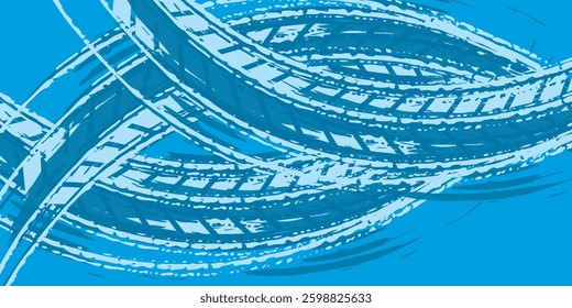 Grunge Tire Track Design - Wheel Braking Marks, Car and Truck Tread Patterns for Motorsport and Racing Elements eps10.