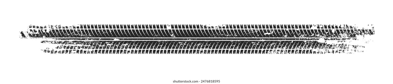 Pista de neumáticos Grunge, marcas de frenado de las ruedas. Silueta de patrón de banda de rodadura de camión, coche o motocicleta. Auto carrera, automovilismo, velocidad de carreras elemento de diseño. Ilustración vectorial