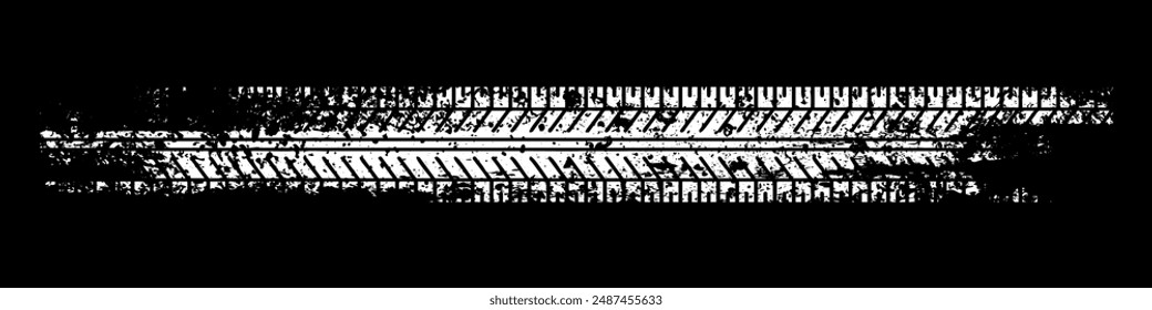 Grunge tire track, wheel braking marks. White truck, car or motorcycle tread pattern silhouette. Auto race, motorsport, speed racing design element. Vector illustration