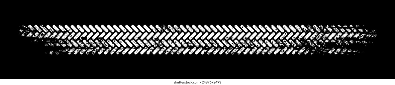 Grunge tire track, wheel braking marks. White truck, car or motorcycle tread pattern silhouette. Auto race, motorsport, speed racing design element. Vector illustration