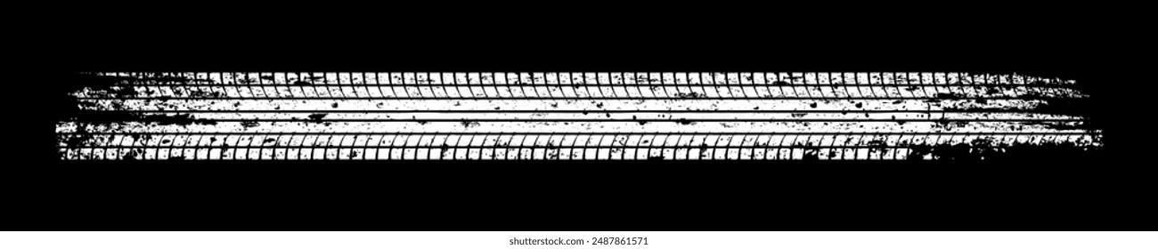 Grunge tire track, wheel braking marks. Truck, car or motorcycle tread pattern silhouette. Auto race, motorsport, speed racing design element. Vector illustration.