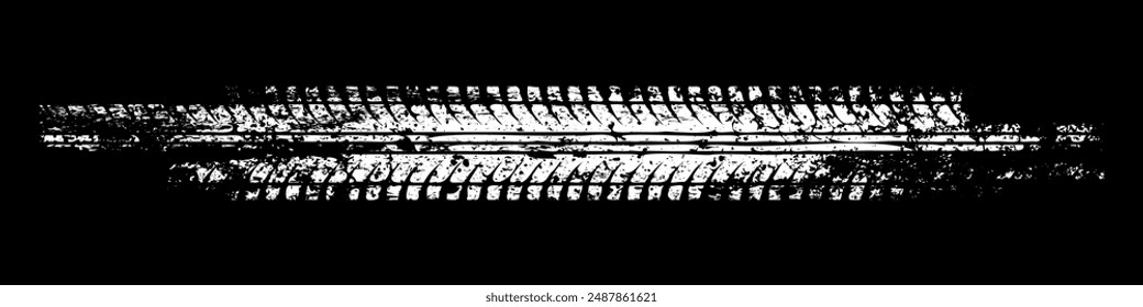 Grunge tire track, wheel braking marks. Truck, car or motorcycle tread pattern silhouette. Auto race, motorsport, speed racing design element. Vector illustration.