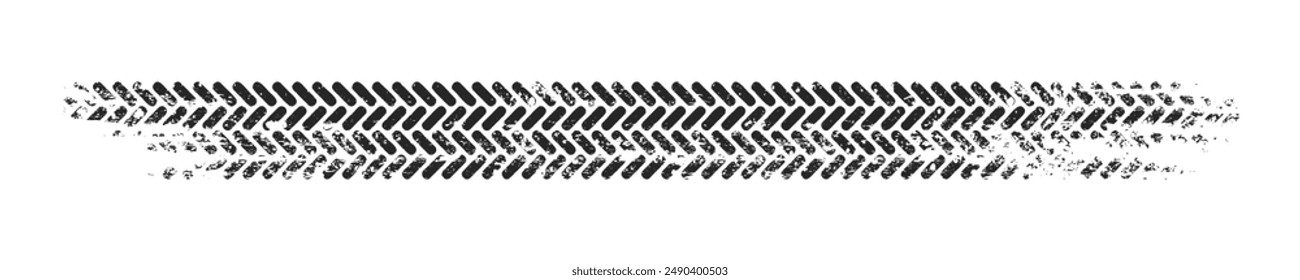 Grunge tire track, wheel braking marks. Truck, car or motorcycle tread pattern silhouette. Auto race, motorsport, speed racing design element. Vector illustration