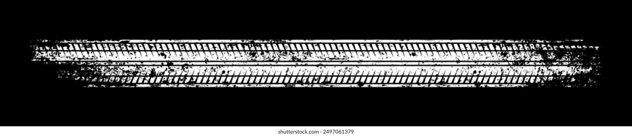 Grunge tire track, wheel braking marks. White truck, car or motorcycle tread pattern silhouette. Auto race, motorsport, speed racing design element. Vector illustration