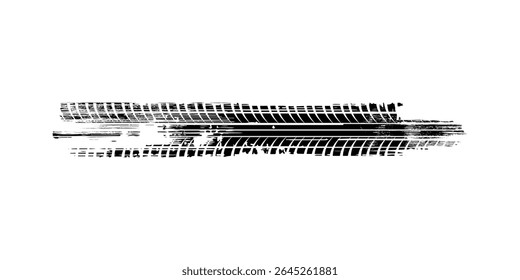Grunge tire track, wheel braking marks. Truck, car or motorcycle tread pattern silhouette. Auto race, motorsport, speed racing design element. eps 10