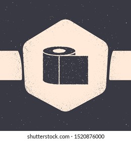 Grunge Toilet paper roll icon isolated on grey background. Monochrome vintage drawing. Vector Illustration